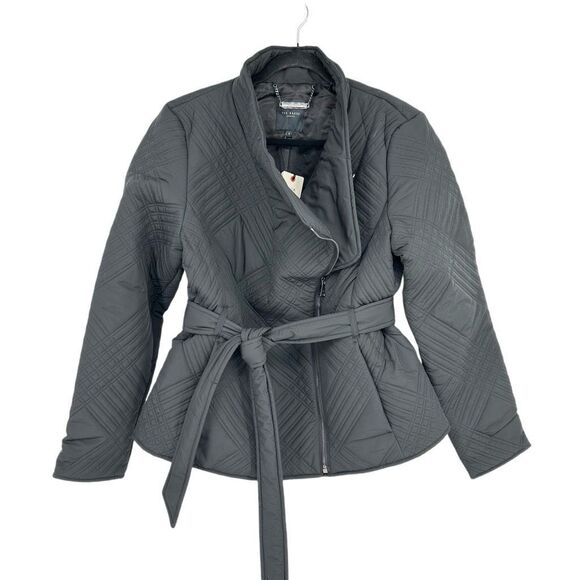 Ted Baker Rosemia Padded Wrap Jacket Size 4 US 10 Black Minimalist Quilted NWT - Picture 1 of 13